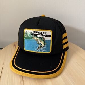 Vintage I Support Walleye Program Snapback Hat Cap Youngan 3 Stripe Fish Patch